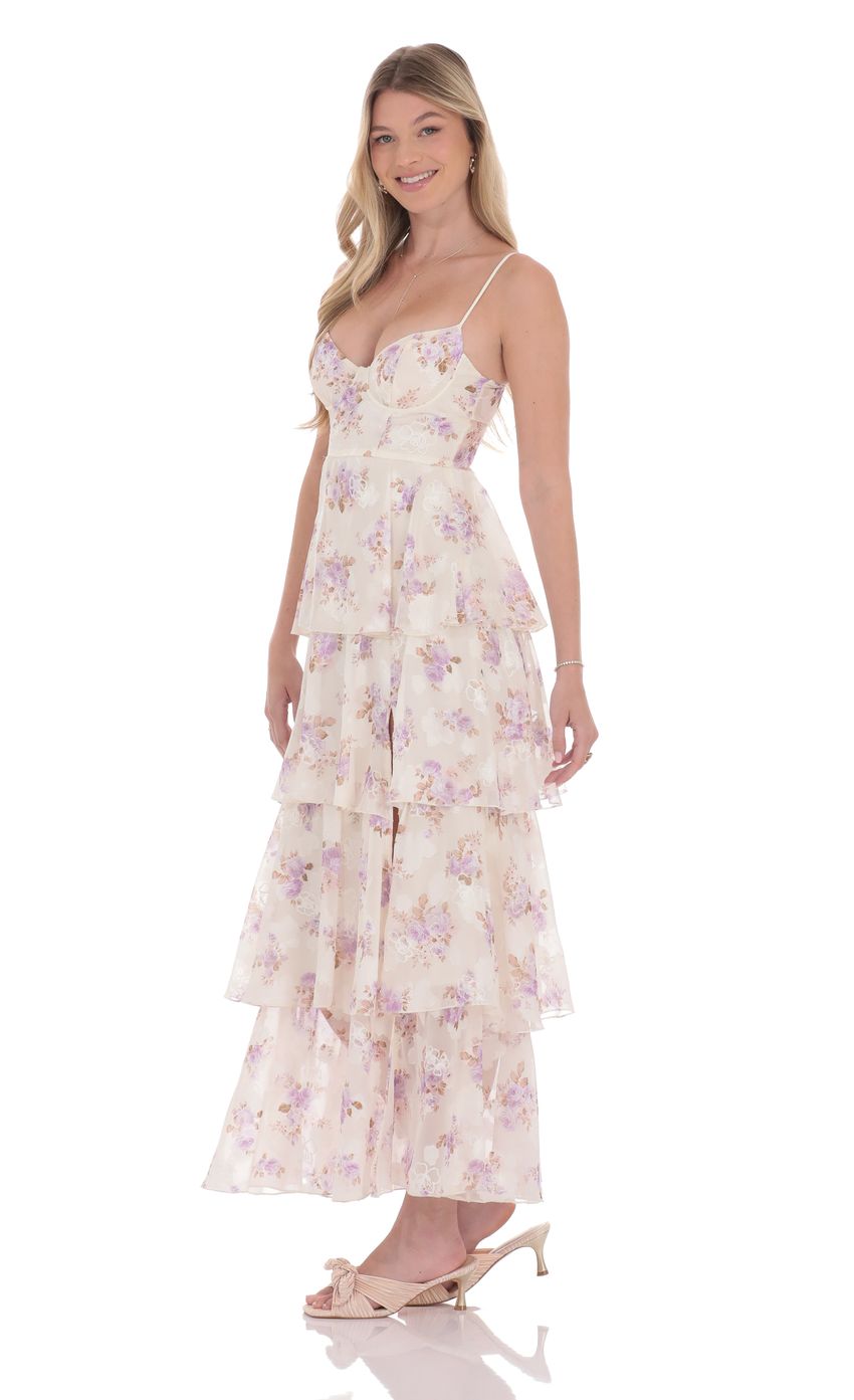 Lucy In The Sky Floral Ruffle A-line Maxi Dress in Cream