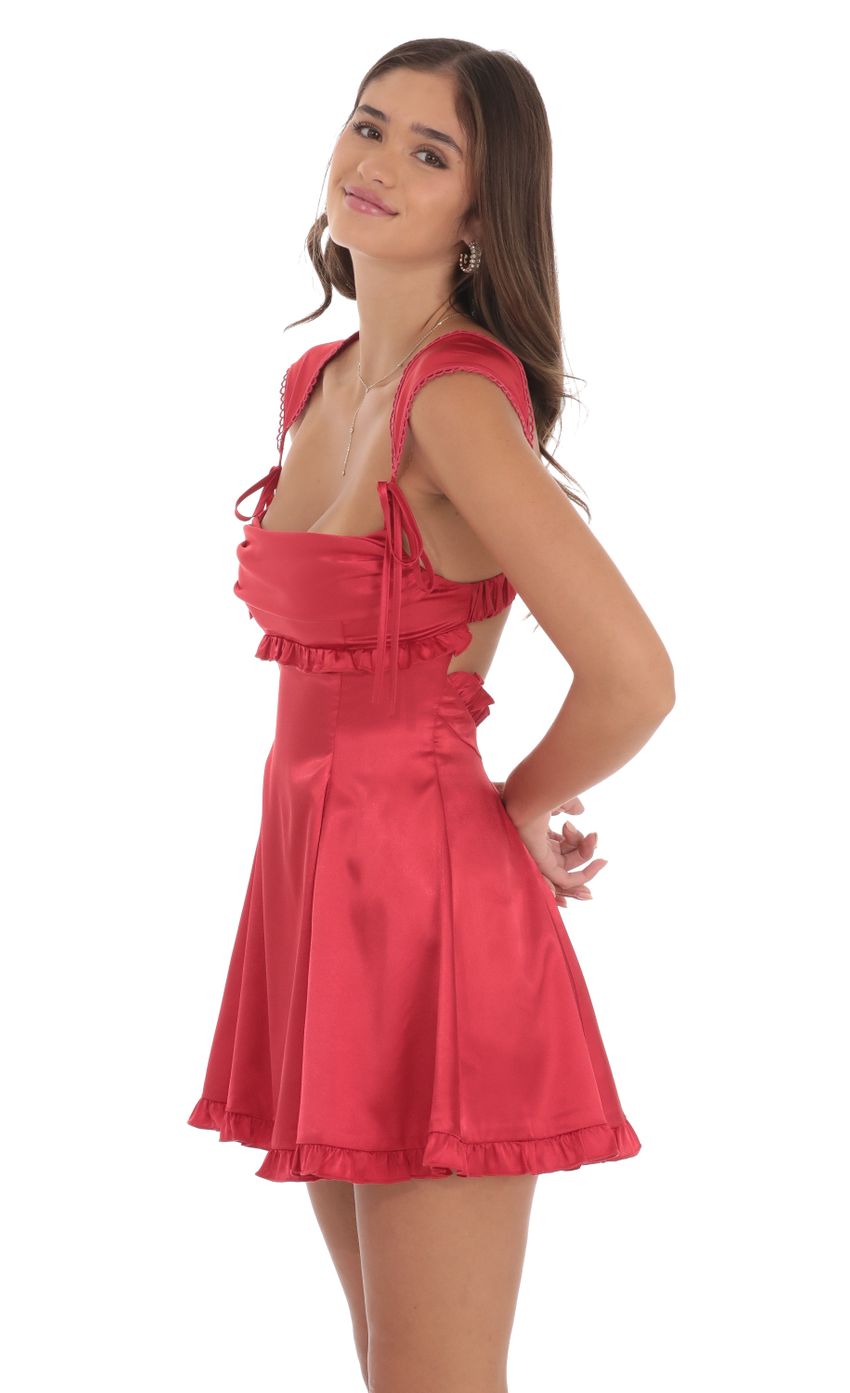 Lucy In The Sky Satin Cap Sleeve Dress in Red
