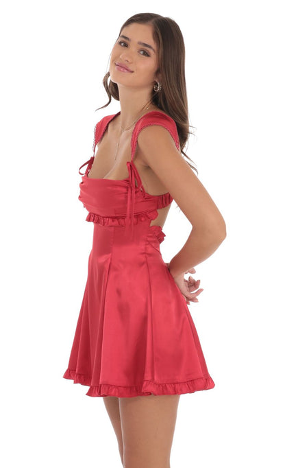 Lucy In The Sky Satin Cap Sleeve Dress in Red