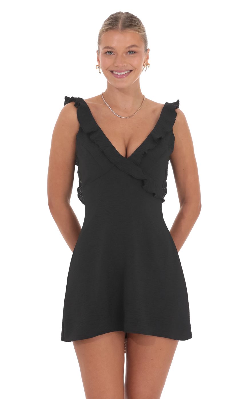 Lucy In The Sky Ruffle V-Neck Dress in Black