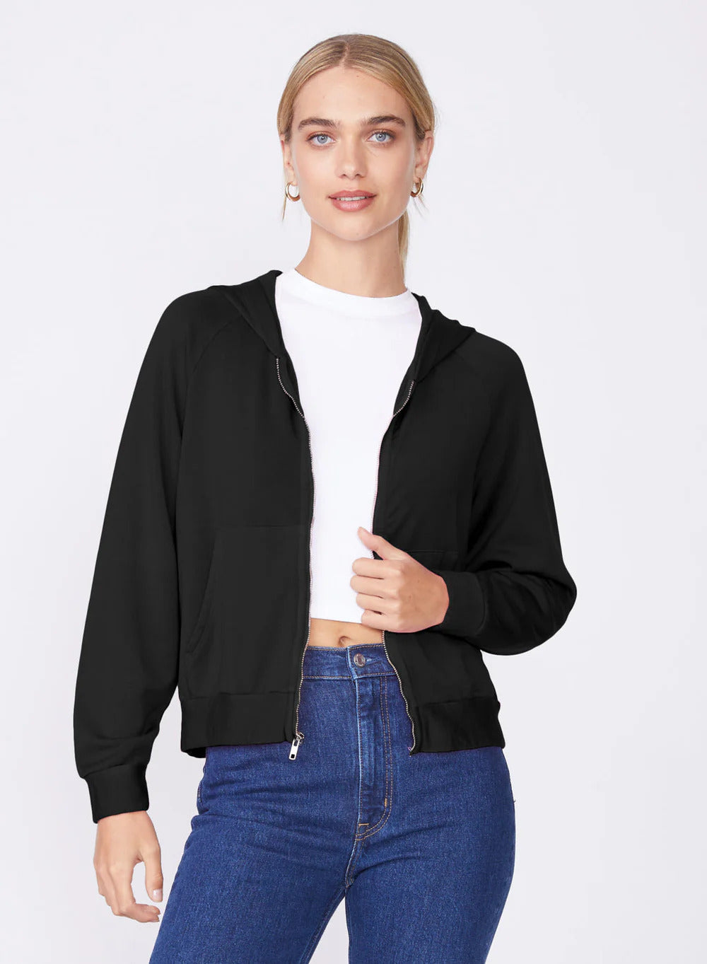 BAILEY/44 Women's Stateside Softest Fleece Cropped Zip-Up Hoodie in Black