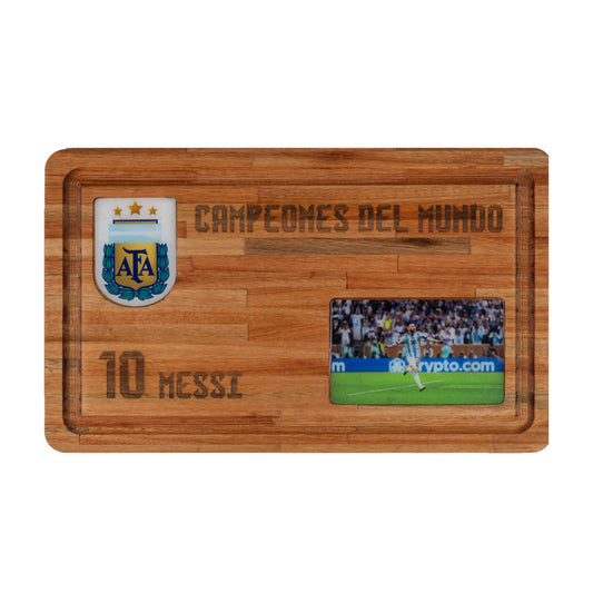 Pampa Direct Large BBQ Board with Laser Engraved World Champions 10 Messi - Eucalyptus by Regalando Pasión, 60 cm x 35 cm / 23.62" x 13.78"