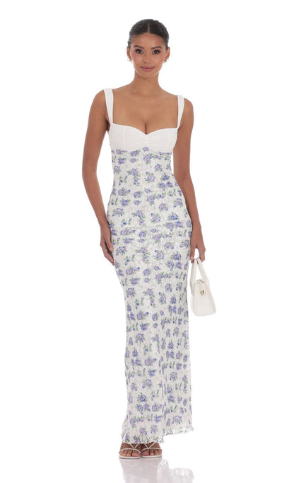 Lucy In The Sky Floral Lace Maxi Dress in White