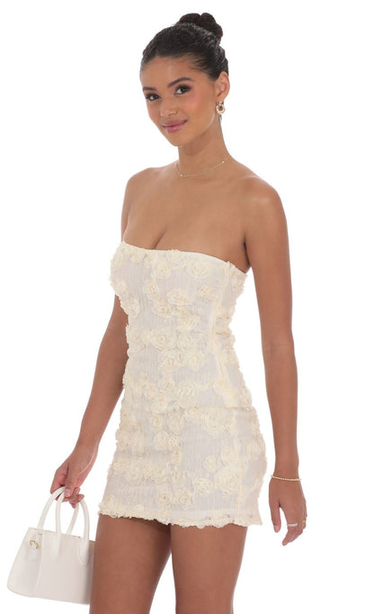 Lucy In The Sky Textured Floral Strapless Dress in Cream