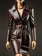 Ursime PU Leather Lapel Button Long Sleeve Belt Mini Dress