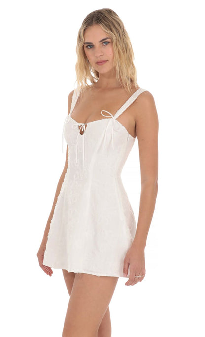 Lucy in the Sky Textured Floral Triple Ties Dress in White