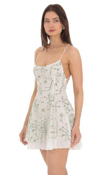 Lucy In The Sky Floral Embroidered Dress in White