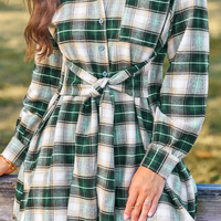 Cupshe Green Plaid Front Button Mini Shirt Dress