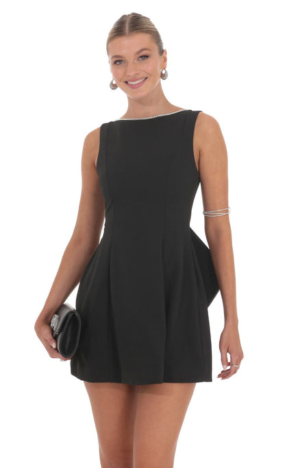 Lucy In The Sky Attachable Rhinestone Fishtail Dress in Black