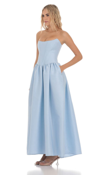 Lucy In The Sky Strapless Corset Gown in Blue