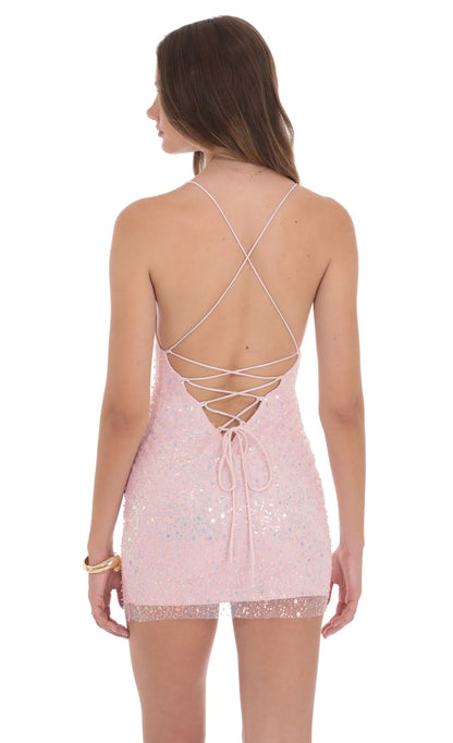 Lucy In The Sky Sequin V-Neck Bodycon Dress in Pink