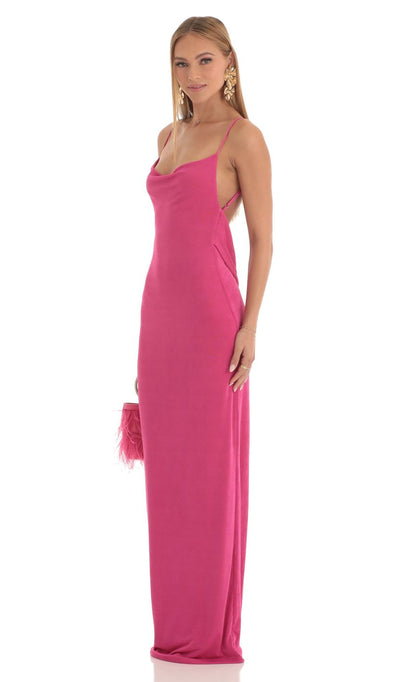 Lucy In The Sky Draped Back Maxi Dress in Pink