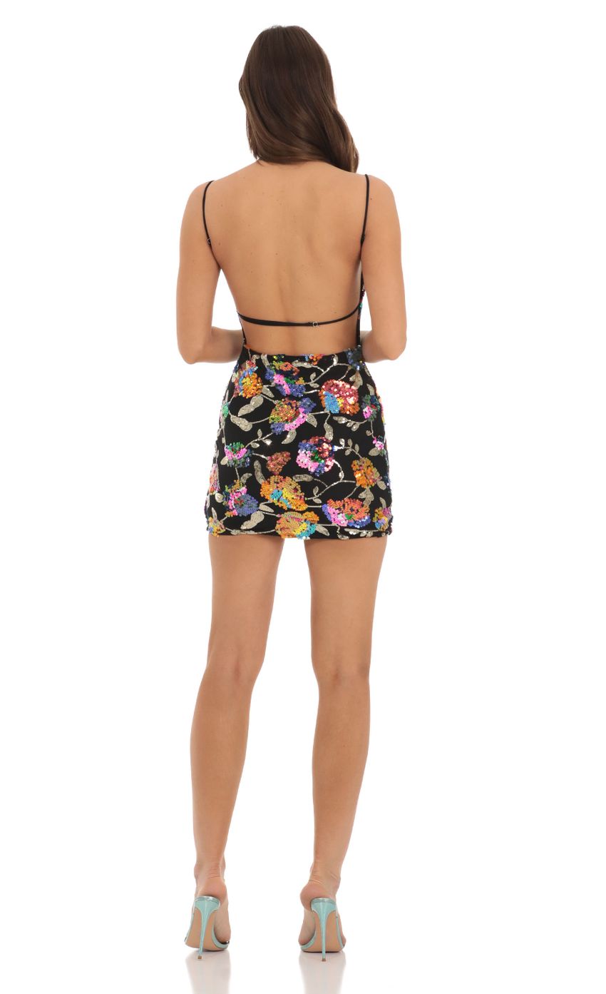 Lucy In The Sky Strappy Multicolor Sequin Dress in Black