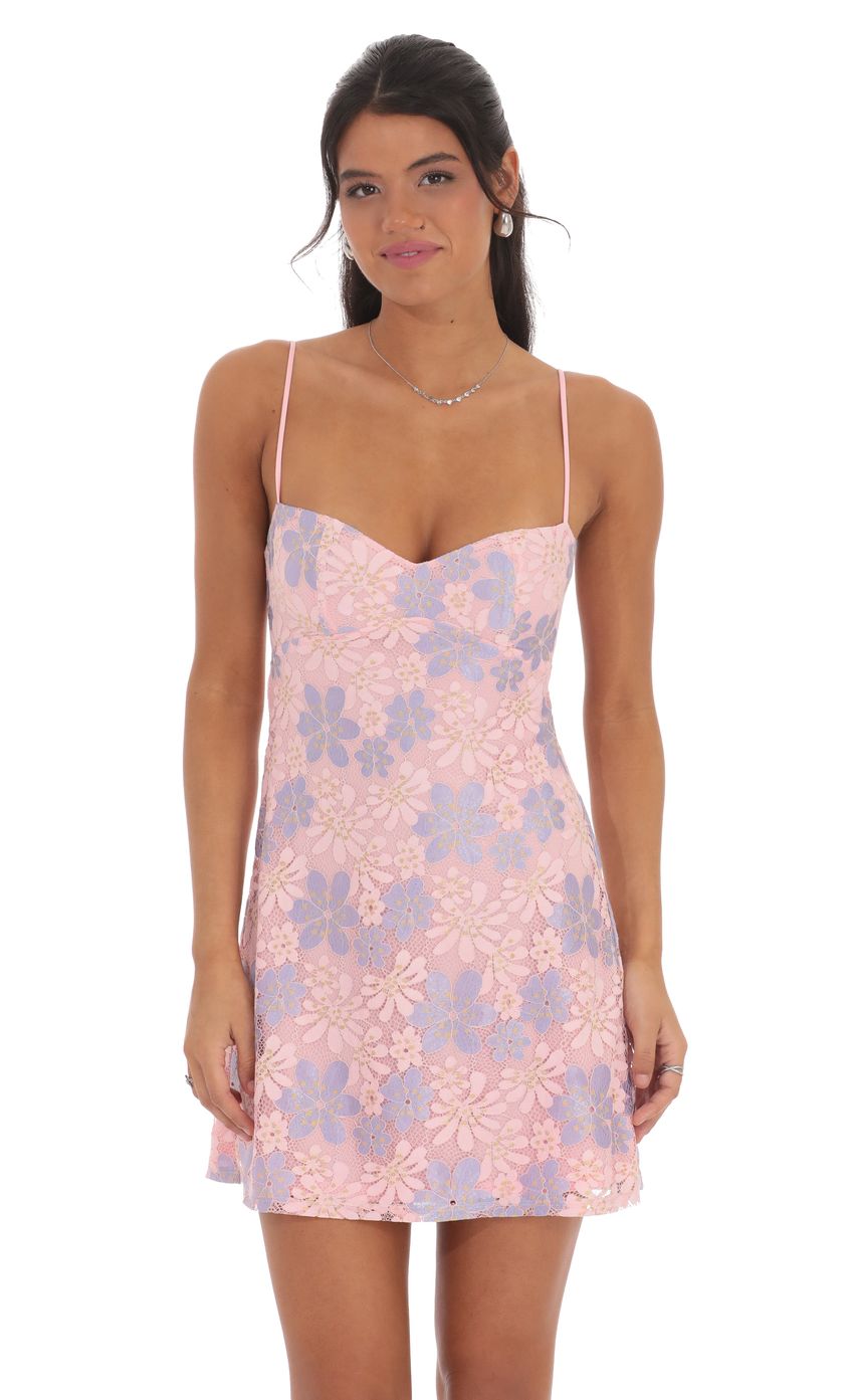 Lucy In The Sky Lace Floral Babydoll Dress in Pink