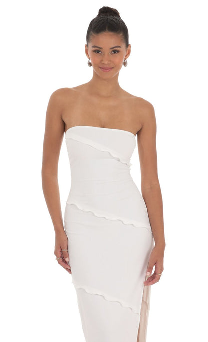 Lucy In The Sky Ruffle Strapless Dress in White