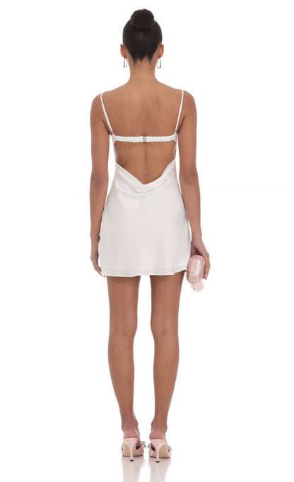 Lucy In The Sky Satin Open Back Dress in White