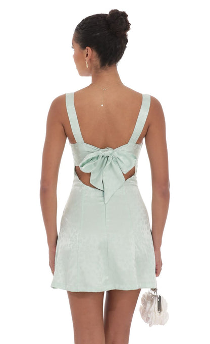 Lucy In The Sky Jacquard Back Bow Bodycon Dress in Mint Green