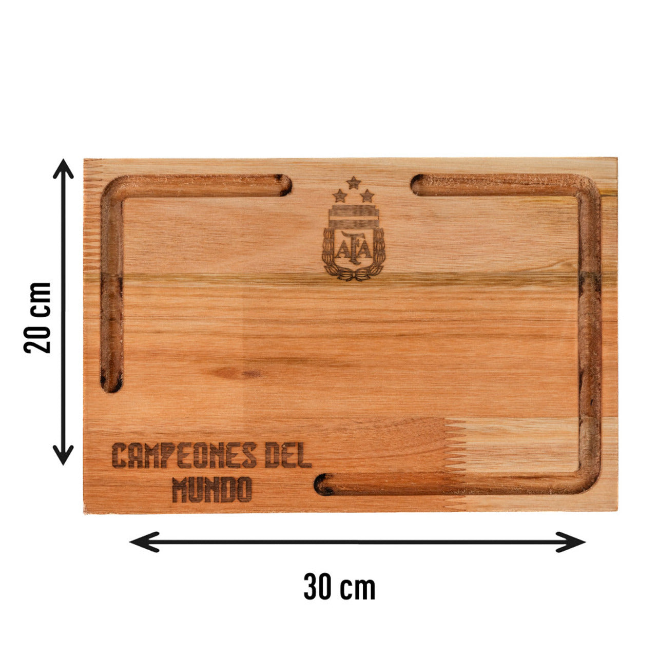 Pampa Direct AFA Plate Board Laser Engraved with 3-Star World Champions Crest - Eucalyptus by Regalando Pasión, 20 cm x 30 cm / 7.87" x 11.81"