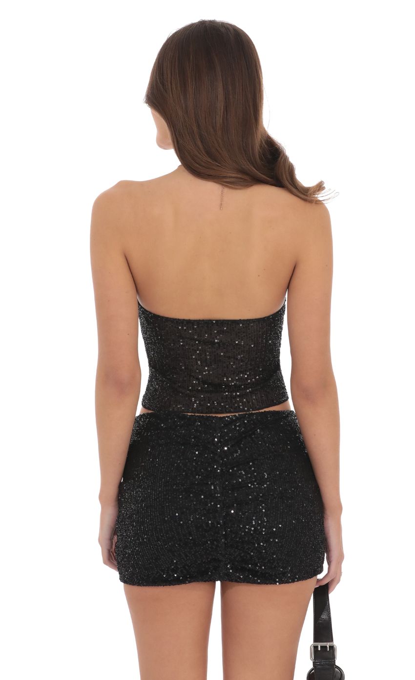 Lucy In The Sky Sequin Strapless Two Piece Set in Black