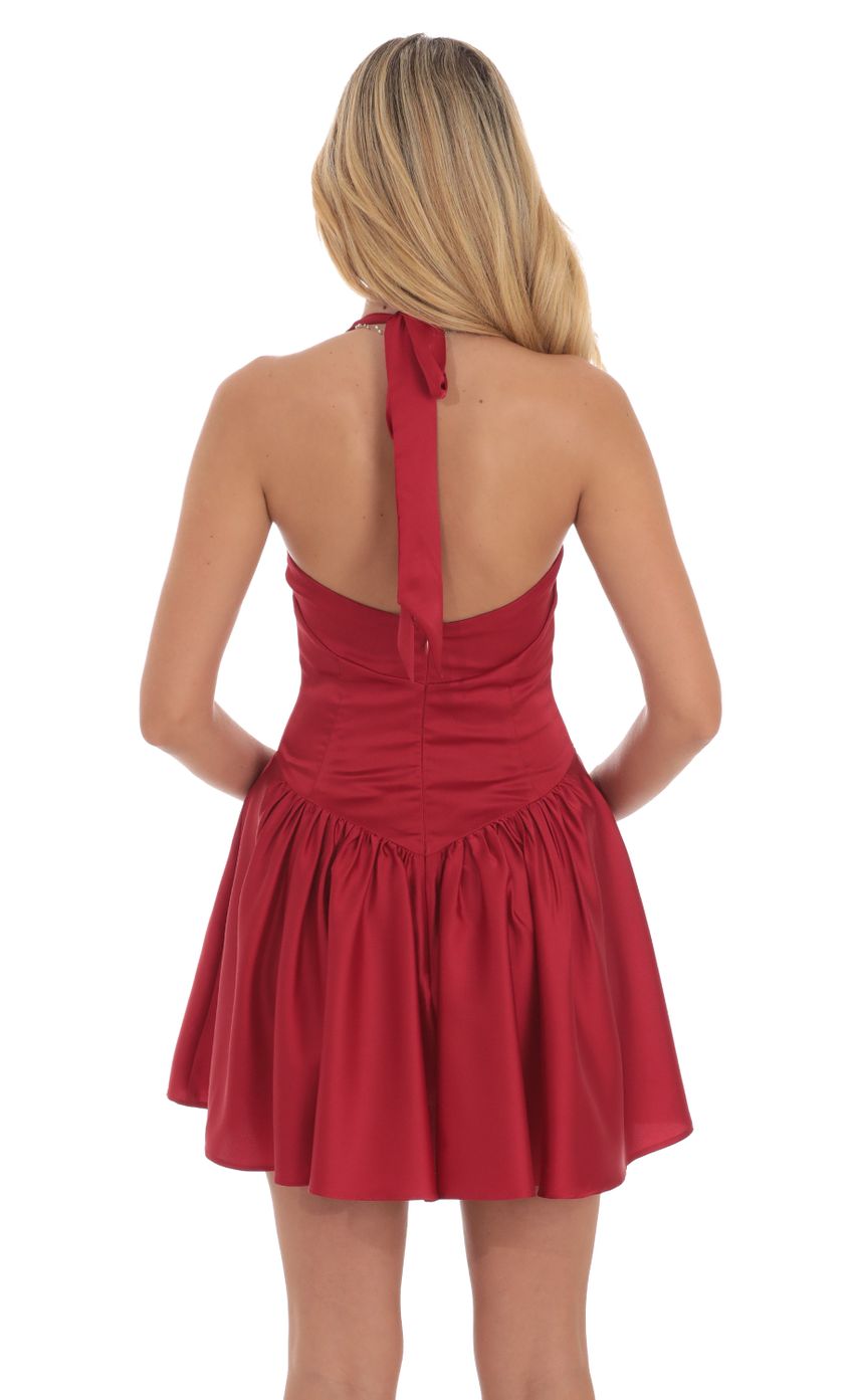 Lucy In The Sky Satin Halter A-line Dress in Red