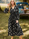 Cupshe Black Floral V-Neck Puff Sleeve Maxi Dress