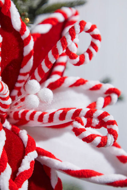 Decorator's Warehouse 22" x 12.5" Red & White Peppermint Poinsettia Stem