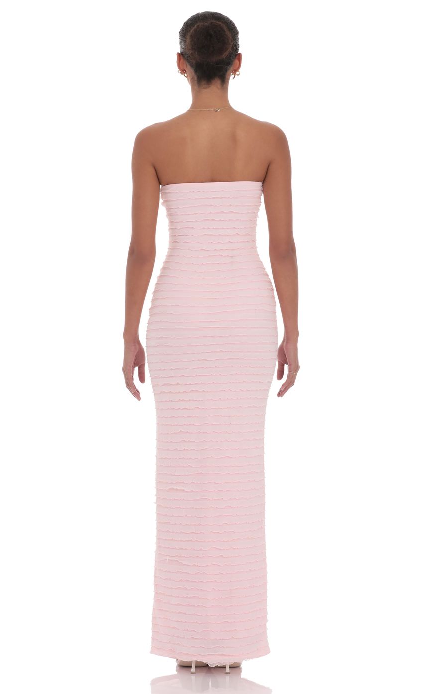 Lucy In The Sky Strapless Ruffle Maxi Dress in Pink