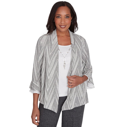 Alfred Dunner Women's Chevron Two In One Top with Necklace