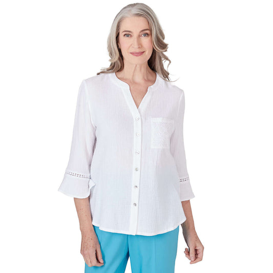 Alfred Dunner Women's Summer Button Down Gauze Top