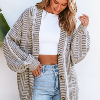 Cupshe Brown Cable Knit Long Sleeve Longline Cardigan