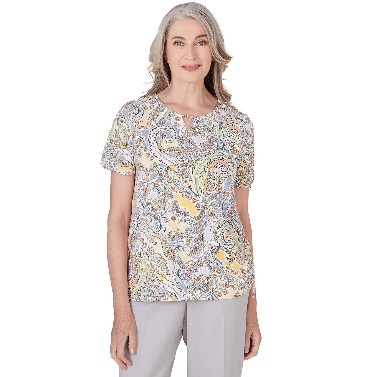 Alfred Dunner Women's Paisley Top With Side Ruching