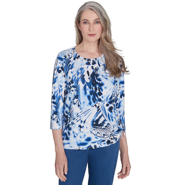 Alfred Dunner Women's Abstract Animal Print Three Quarter Sleeve Tee