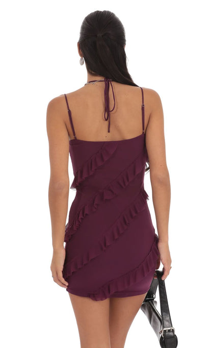 Lucy In The Sky Mesh Ruffle Dress in Purple