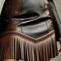 Ursime PU Leather High Rise Fringe Hem Mini Skirt