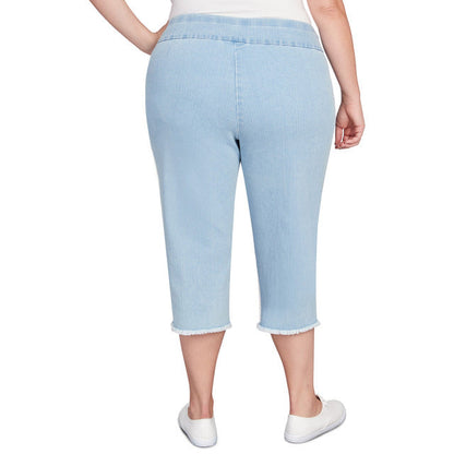 Alfred Dunner Women's Superstretch Denim Fringe Capri Pant - LIGHT DENIM