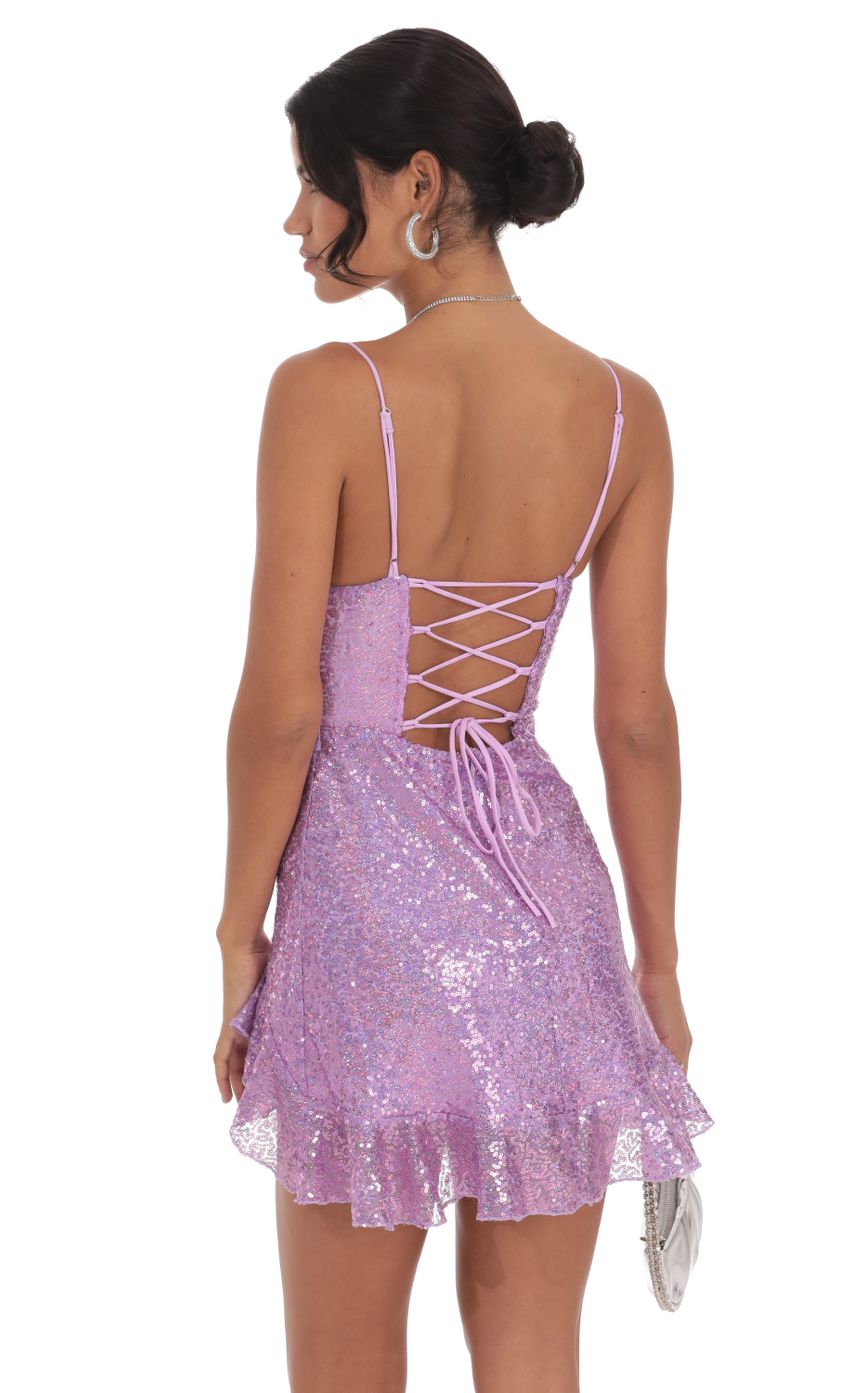 Lucy In The Sky Sequin Ruffled Slit Dress in Lavender