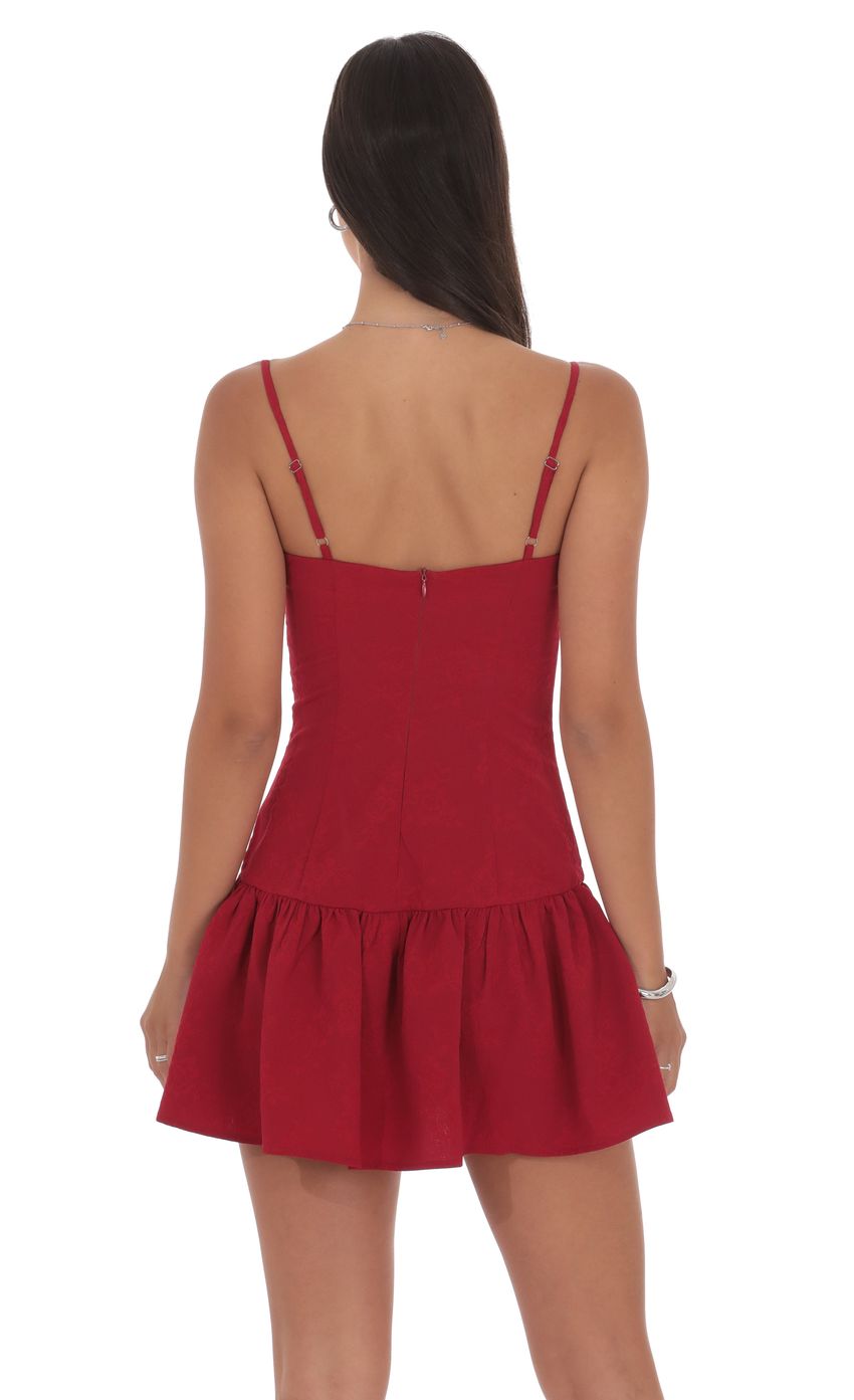 Lucy In The Sky Jacquard Double Bow Drop Waist Dress in Red