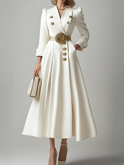 Ursime Formal Lapel Button Pocket Midi Coat Dress