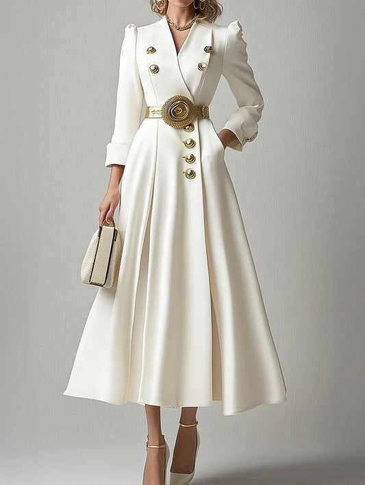 Ursime Formal Lapel Button Pocket Midi Coat Dress