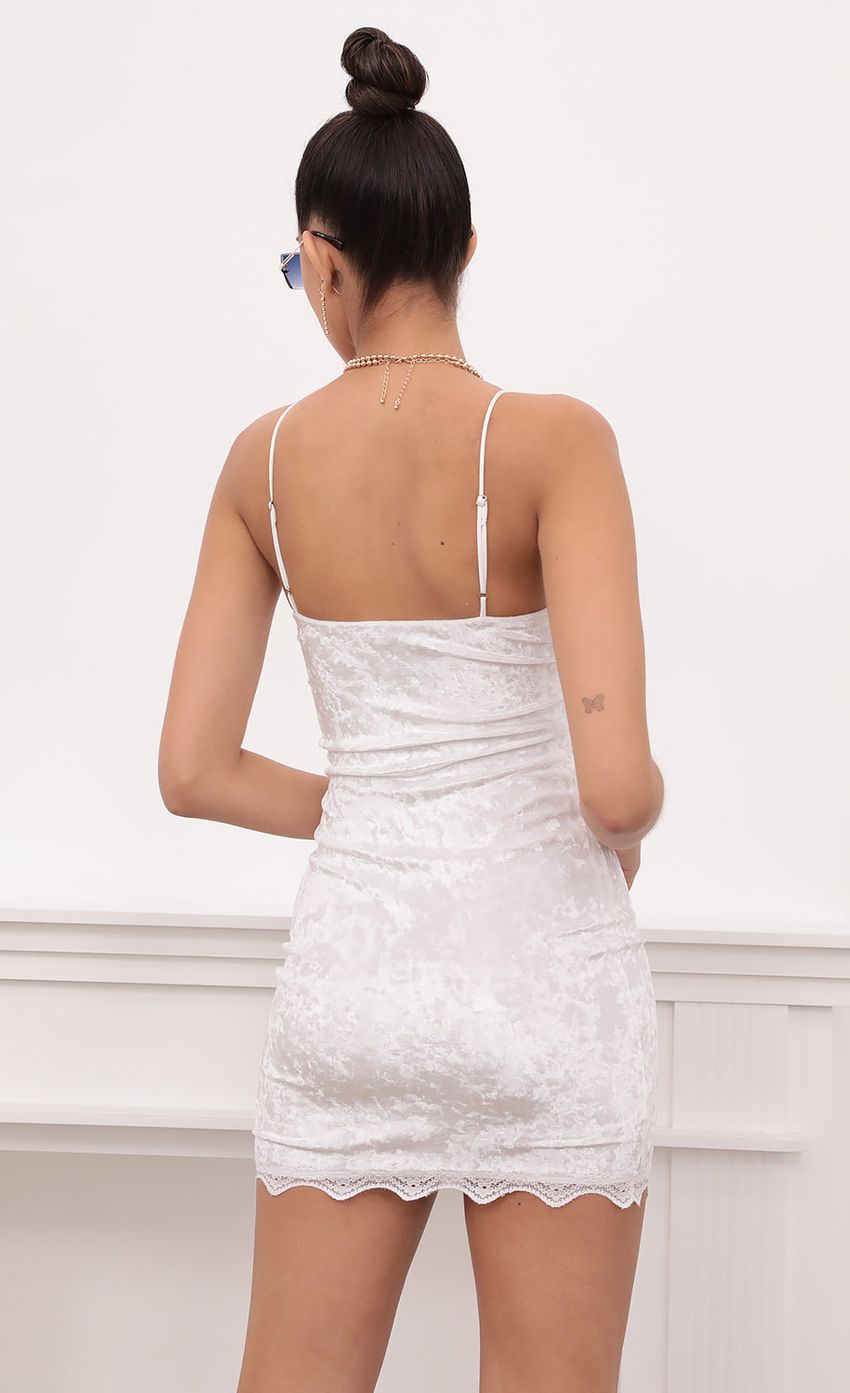 Lucy In The Sky Lace Bodycon Velvet Dress In White