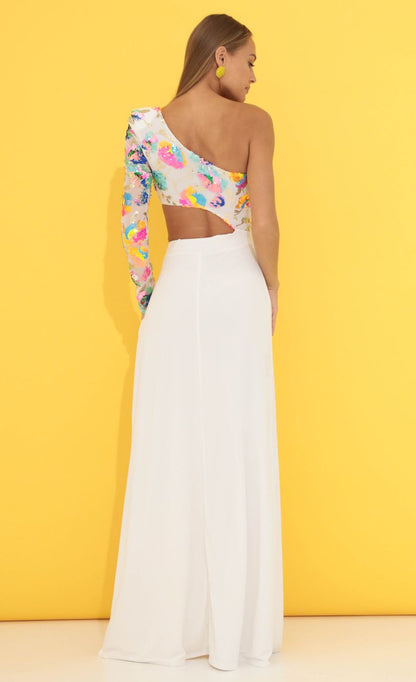 Lucy In The Sky One Shoulder Sequin Maxi Dress in White