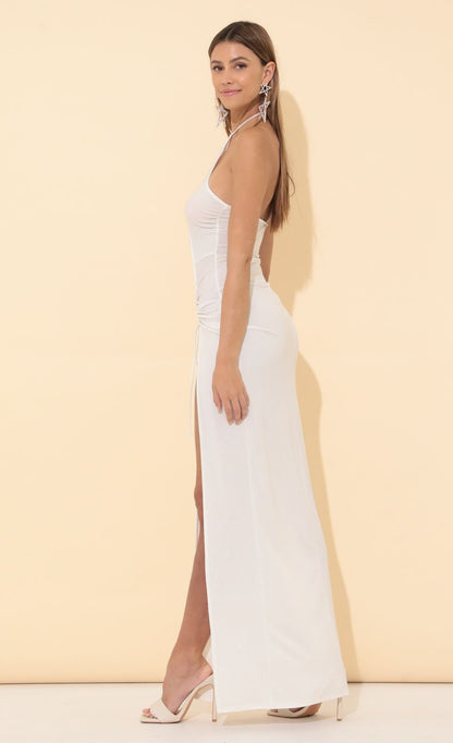 Lucy In The Sky Cutout Maxi Dress in White Shimmer