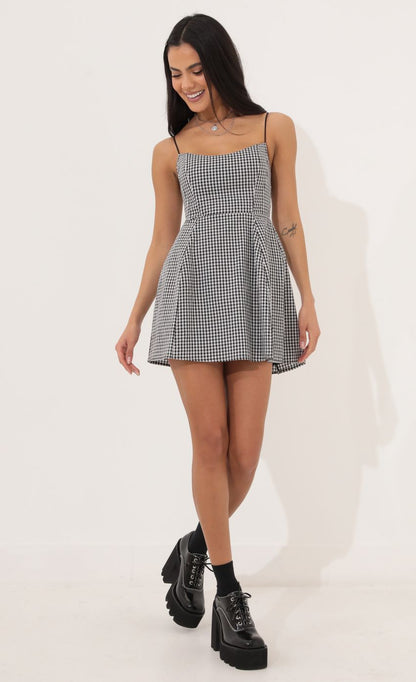 Lucy in the Sky A-line dress in Black and White Checkered