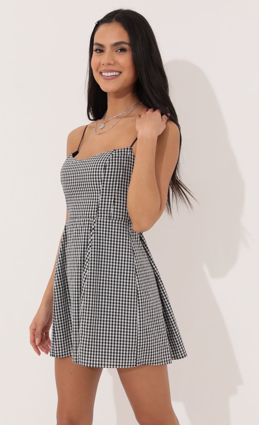 Lucy in the Sky A-line dress in Black and White Checkered
