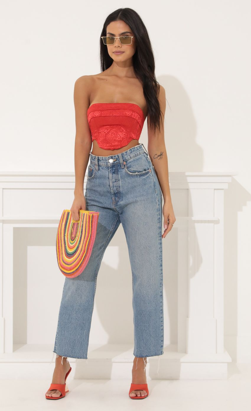 Lucy in the Sky Corset Crop Top in Red