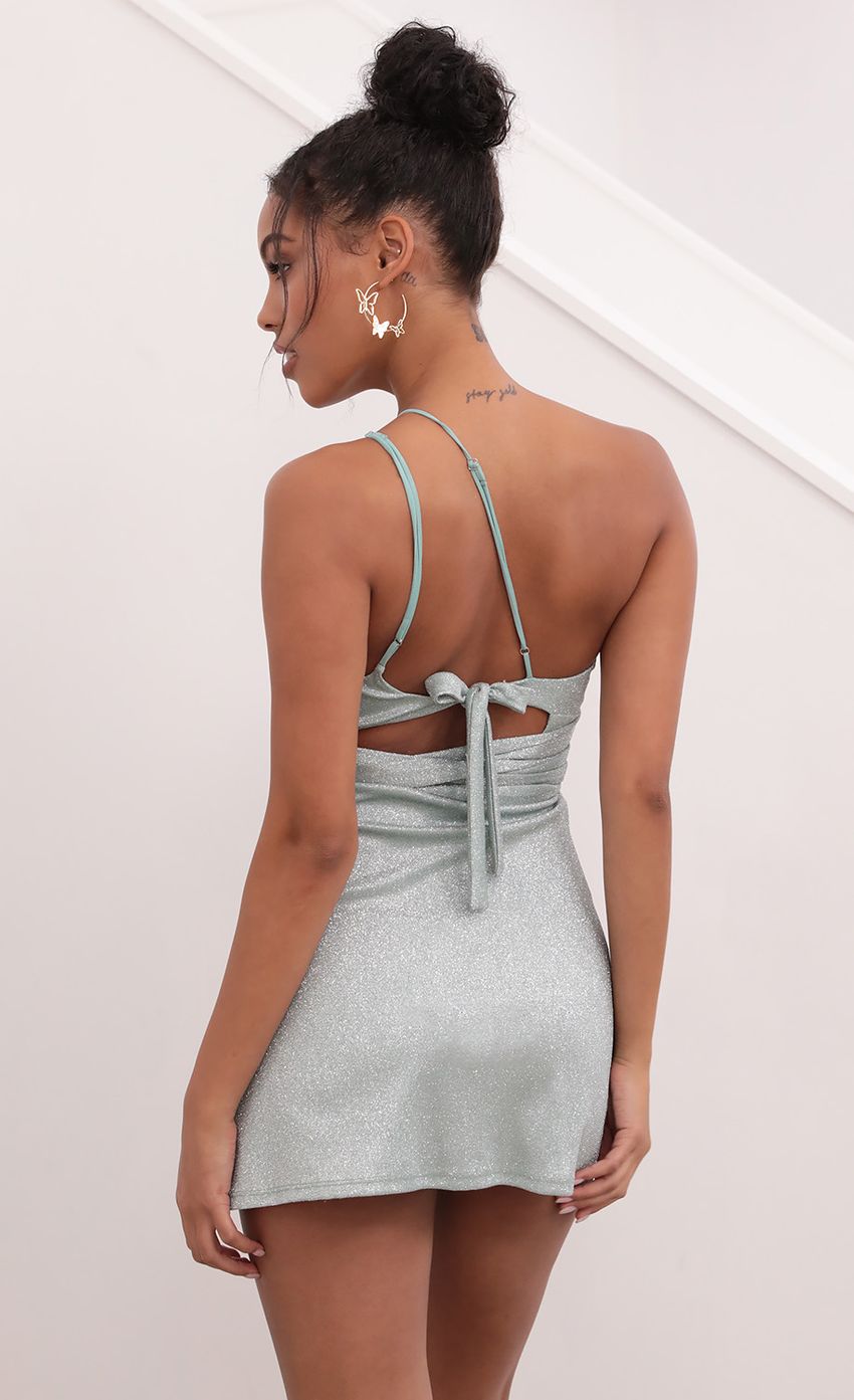 Lucy In The Sky One Shoulder Dress in Sparkling Aqua