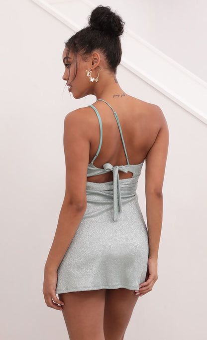 Lucy In The Sky One Shoulder Dress in Sparkling Aqua