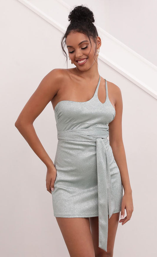 Lucy In The Sky One Shoulder Dress in Sparkling Aqua