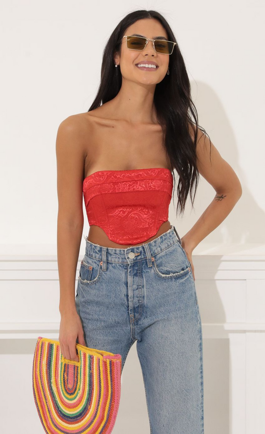 Lucy in the Sky Corset Crop Top in Red
