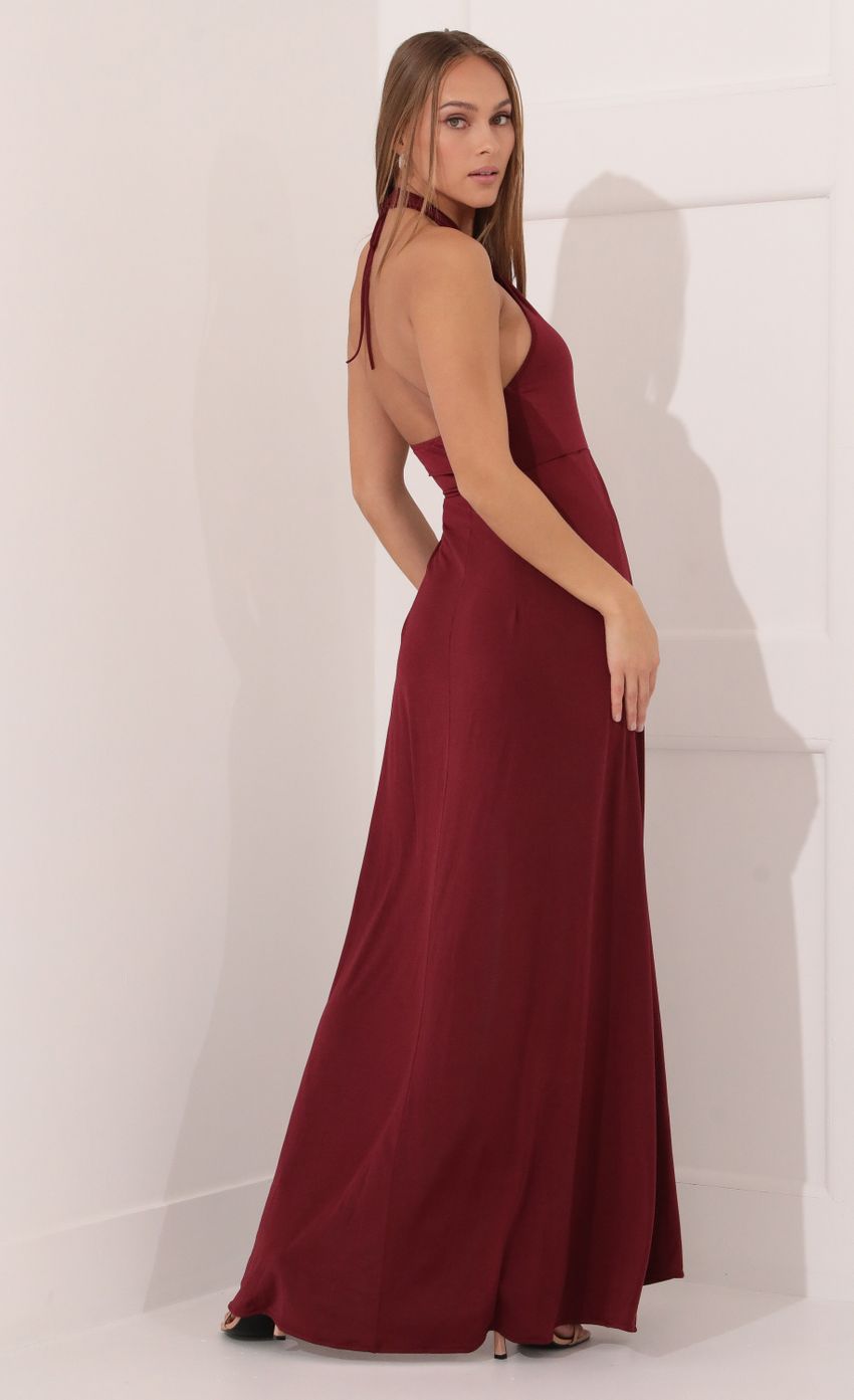 Lucy In The Sky Halter Maxi Dress in Burgundy